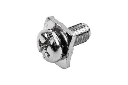 [E] น็อตยึดสายไฟ สแตนเลสชุบนิกเกิ้ล M5x10 mm พร้อมแหวนทรงสี่เหลี่ยม ขนาด 10x10 mm
